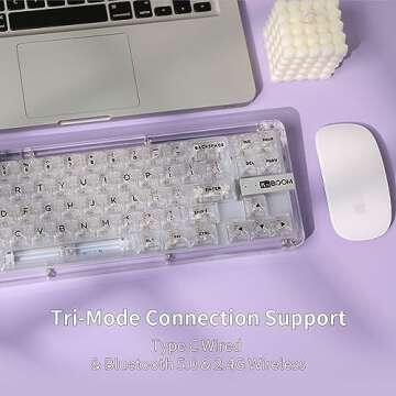 KiiBoom Phantom 68 65% Hot Swappable Crystal Gasket-Mounted Mechanical Keyboard, BT5.0/2.4GHz/USB-C Wired Wireless NKRO Gaming Keyboard with South-Facing RGB, 4000mAh Battery for Win/Mac(White)