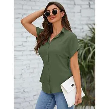Inorin Women's Casual Short Sleeve Button Down Shirts