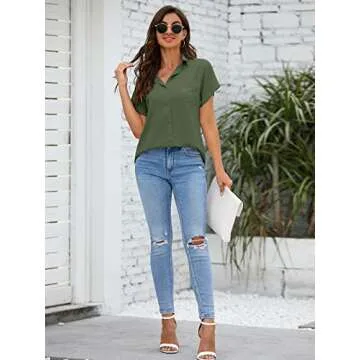Inorin Women's Casual Short Sleeve Button Down Shirts