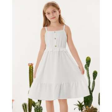 GRACE KARIN Teen Girls Dresses Size 10-12 Cute White Summer Casual Beach Sundress