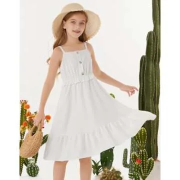 GRACE KARIN Teen Girls Dresses Size 10-12 Cute White Summer Casual Beach Sundress