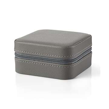 Vlando Small Faux Leather Travel Jewelry Box Organizer Display Storage Case for Rings Earrings Necklace, Gray