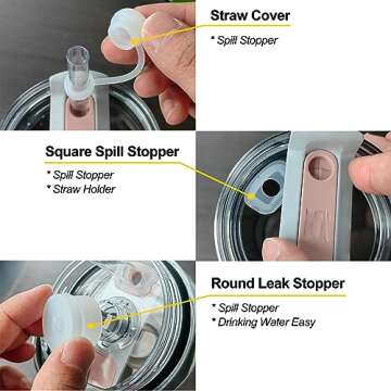 HOMDSG Spill Stopper Set for Stanley Cup 2.0 40oz 30oz, Accessories Including Straw Cover Cap, Fix Leak Stopper and Lid Spill Plug, Clear