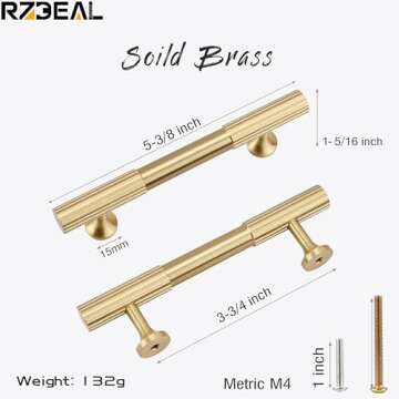 RZDEAL 4pcs Solid Brass Gold Cabinet Pulls - Elegant & Durable Design