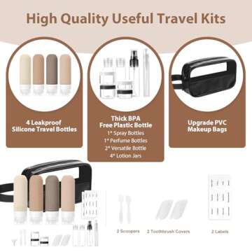 20 Pack Travel Bottles for Toiletries, TSA Approved Leak Proof Silicone Travel Size Containers Set with Clear Toiletry Bag, Portable Travel Essentials for Conditioner Shampoo Lotion (Multicolor-2)