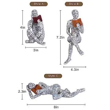 Dlfghos 3 Pieces Pulp Reading Women Figurine Thinker Statue Decor Modern Figurines Abstract Aesthetic Sculpture for Home Decoration Living Room Office Bookshelf Shelf Table