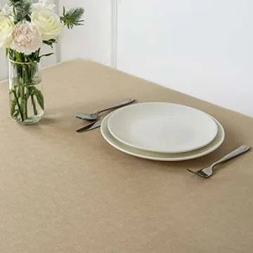maxmill Rectangle Slubby Textured Tablecloth Waterproof Spillproof Wrinkle Free Table Cloth, Kitchen Dining Tabletop Decoration, Fabric Table Cover for Holiday Dinner Parties, 52 x 70 Inch, Beige
