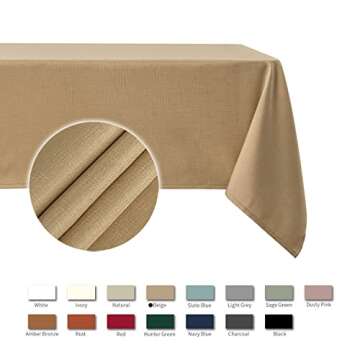 maxmill Rectangle Slubby Textured Tablecloth Waterproof Spillproof Wrinkle Free Table Cloth, Kitchen Dining Tabletop Decoration, Fabric Table Cover for Holiday Dinner Parties, 52 x 70 Inch, Beige
