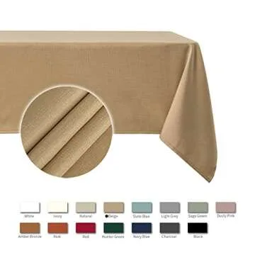 maxmill Rectangle Slubby Textured Tablecloth Waterproof Spillproof Wrinkle Free Table Cloth, Kitchen Dining Tabletop Decoration, Fabric Table Cover for Holiday Dinner Parties, 52 x 70 Inch, Beige