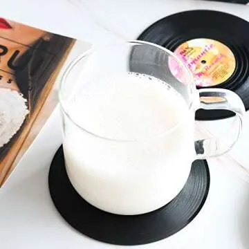 Funny Retro Record Coasters for Drinks with Vinyl Player Holder for Music Lovers,Set of 6 Conversation Piece Sayings Drink Coaster,Housewarming Hostess Wedding Registry Gift Ideas