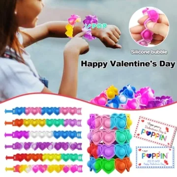 JUNQIU Valentines Day Cards with Pop Bracelets