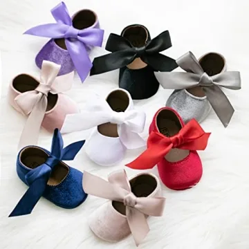 KIDSUN Infant Baby Girls Mary Jane Shoes Soft Sole Ballet Slippers Bow Princess Newborn Dress Wedding Flat Shoes (3-6 Months Infant, A-Beige(Velvet), 3_Months)