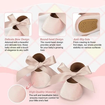 KIDSUN Infant Baby Girls Mary Jane Shoes Soft Sole Ballet Slippers Bow Princess Newborn Dress Wedding Flat Shoes (3-6 Months Infant, A-Beige(Velvet), 3_Months)