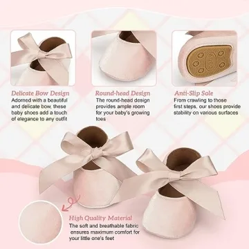 KIDSUN Infant Baby Girls Mary Jane Shoes Soft Sole Ballet Slippers Bow Princess Newborn Dress Wedding Flat Shoes (3-6 Months Infant, A-Beige(Velvet), 3_Months)