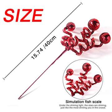ZHANYIGY 6PC Set Red Christmas Tree Decoration Sequins Ball Curly Pick, Christmas Tree Decorations Christmas Tree Topper Star Home Office Perfect Party Decorations Gifts