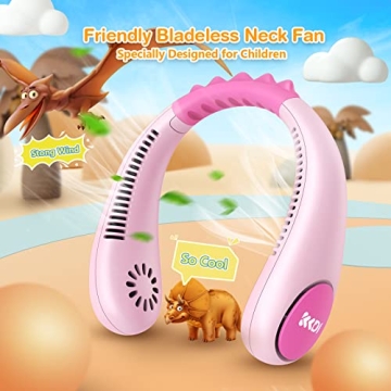 Kids Portable Neck Fan USB Rechargeable 4 Speeds Lightweight