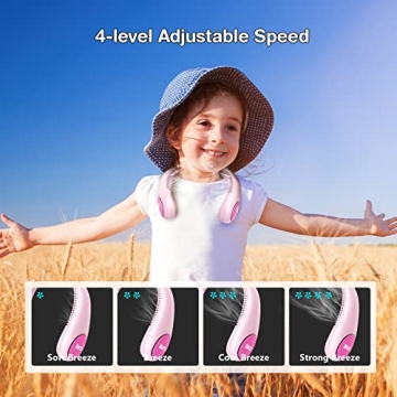 Kids Portable Neck Fan USB Rechargeable 4 Speeds Lightweight