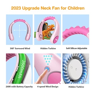 Kids Portable Neck Fan USB Rechargeable 4 Speeds Lightweight
