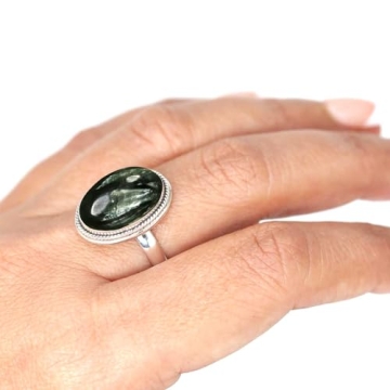 JEWELOPORIUM Green Russian Seraphinite Silver Ring, Size 10 - Elegant 925 Sterling Silver Jewelry fo...