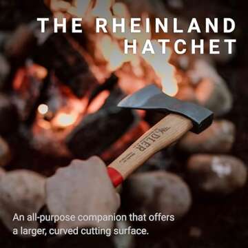 Adler - The Rheinland, 14", German Forged, All-Purpose Wilderness Camping Hatchet, Kindling Splitting & Branch Limbing, Anti-Slip Wood Handle (Red Stripe)