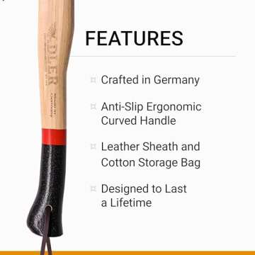 Adler - The Rheinland, 14", German Forged, All-Purpose Wilderness Camping Hatchet, Kindling Splitting & Branch Limbing, Anti-Slip Wood Handle (Red Stripe)