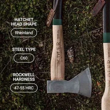 Adler - The Rheinland, 14", German Forged, All-Purpose Wilderness Camping Hatchet, Kindling Splitting & Branch Limbing, Anti-Slip Wood Handle (Red Stripe)