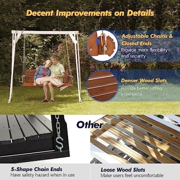 VINGLI Upgraded Wooden Porch Swing 880 LBS Chair