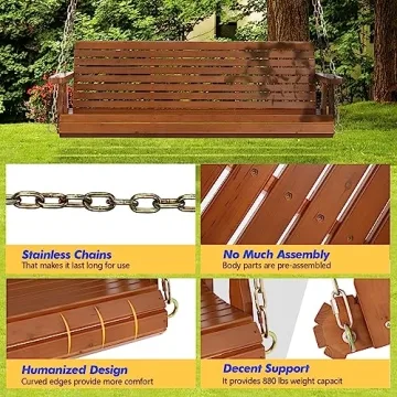 VINGLI Upgraded Wooden Porch Swing 880 LBS Chair