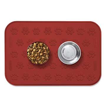 SmithBuilt 24" x 16" Large Dog Food Mat - Waterproof Non-Slip Silicone Cat Pet Bowl Feeding Placemat - Red
