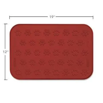 SmithBuilt 24" x 16" Large Dog Food Mat - Waterproof Non-Slip Silicone Cat Pet Bowl Feeding Placemat - Red