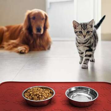 SmithBuilt 24" x 16" Large Dog Food Mat - Waterproof Non-Slip Silicone Cat Pet Bowl Feeding Placemat - Red
