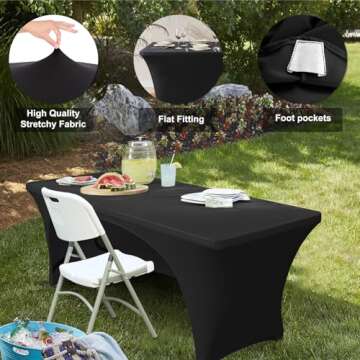 ABCCANOPY Black Spandex Open Back Table Cover for Events