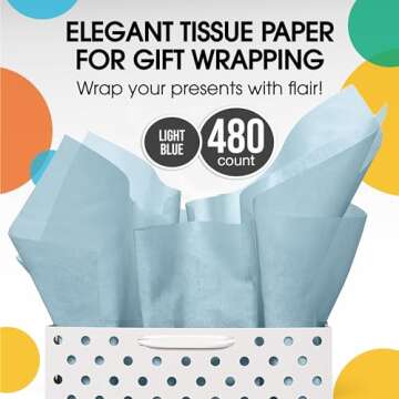 Light Blue Bulk Tissue Paper for Gifts - 480 Sheets