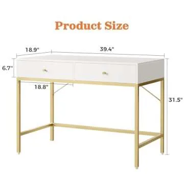 Chic SUPERJARE 39.4" White & Gold Desk for Home Office