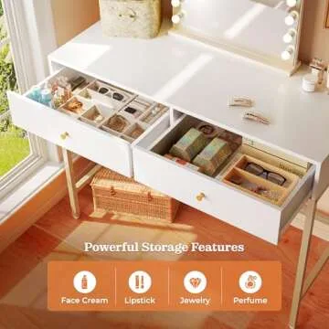 Chic SUPERJARE 39.4" White & Gold Desk for Home Office