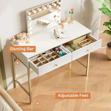 Chic SUPERJARE 39.4" White & Gold Desk for Home Office