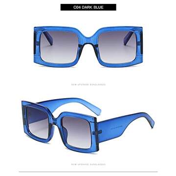 YAMEIZE Vintage Oversized Sunglasses for Women Men Trendy Square Frame UV400 Protection Sun Glasses(Dark blue)
