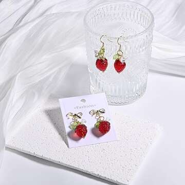 DLYFNVEV Strawberry Earrings Cute 14K Gold Plated Jewelry