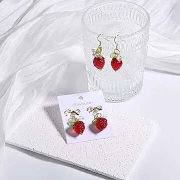 DLYFNVEV Strawberry Earrings Cute 14K Gold Plated Jewelry