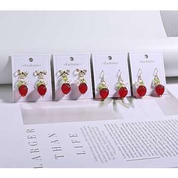 DLYFNVEV Strawberry Earrings Cute 14K Gold Plated Jewelry