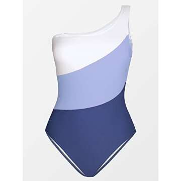 CUPSHE Women Color Contrast One Piece Swimsuit One Shoulder Cut Out Back Tummy Control Bathing Suit, M Purple