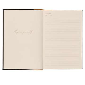 Leatherpress Vintage Leather Journal, Black Hardcover Notebook w/Tan Nubuck Ribbed Spine, Artisan Blacksmith Design, Lined Pages Heavyweight Paper, Table of Contents w/Numbered Pages