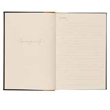 Leatherpress Vintage Leather Journal, Black Hardcover Notebook w/Tan Nubuck Ribbed Spine, Artisan Blacksmith Design, Lined Pages Heavyweight Paper, Table of Contents w/Numbered Pages