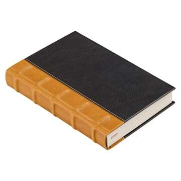 Leatherpress Vintage Leather Journal, Black Hardcover Notebook w/Tan Nubuck Ribbed Spine, Artisan Blacksmith Design, Lined Pages Heavyweight Paper, Table of Contents w/Numbered Pages