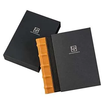 Leatherpress Vintage Leather Journal, Black Hardcover Notebook w/Tan Nubuck Ribbed Spine, Artisan Blacksmith Design, Lined Pages Heavyweight Paper, Table of Contents w/Numbered Pages