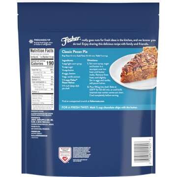 Fisher Chef's Naturals Pecan Halves 24 oz Resealable Bag, Unsalted Raw Nuts for Cooking, Baking & Sn...