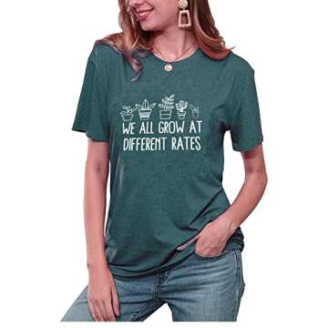 Women Teacher Shirt We All Grow at Different Rates Graphic Tees Preschool Special Education Teacher Top