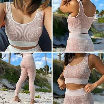 IWEMEK Women's Snakeskin Yoga Workout Set in Khaki