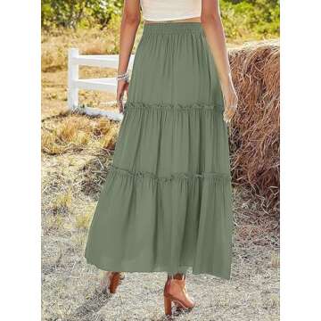 Trendy Avanova Green High Waist Ruffle Layered Maxi Skirt for Women