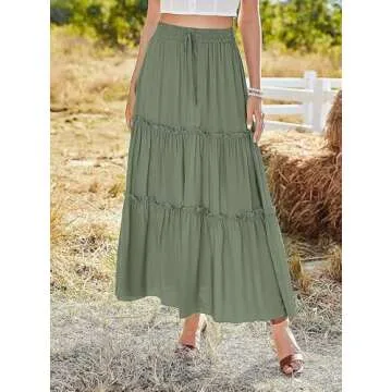 Avanova Women's Green High Waist Layered Maxi Skirt